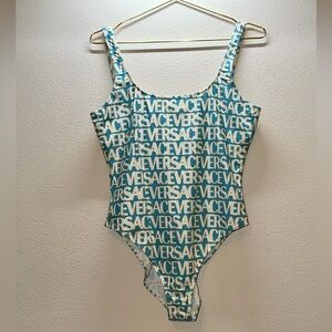 Versace Aqua and White Logo One-Piece